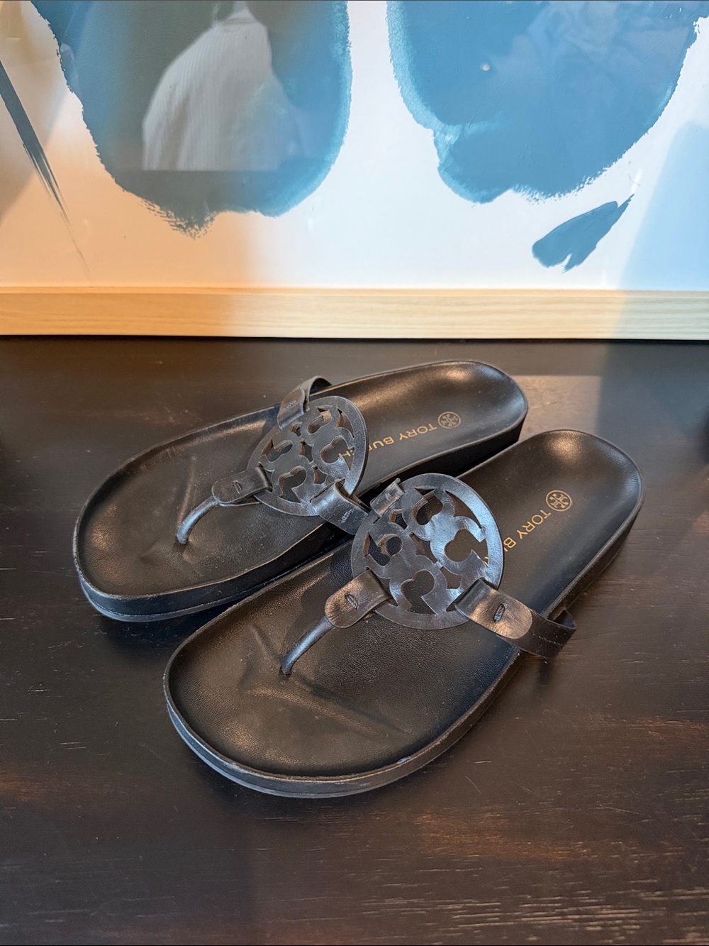 Tory Burch Miller Cloud Thong Sandals Black - Picture 2 of 5